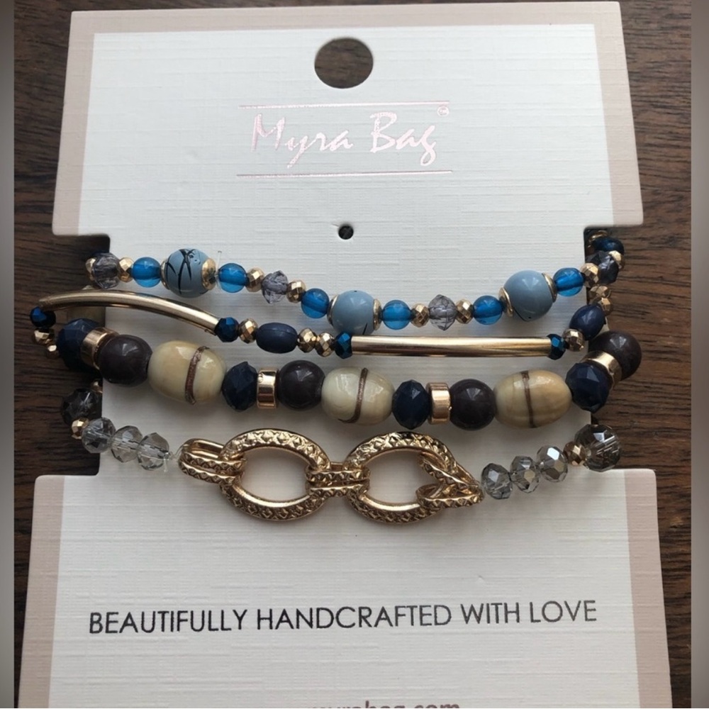 NWT Myra Bag Gold and Blue Multi-Beaded Bracelet